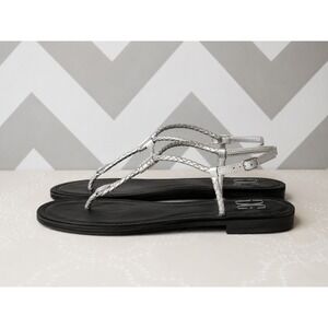 DG‎ by Dolce Vita Braided T-Strap Flat Sandals Silver Black Size 10